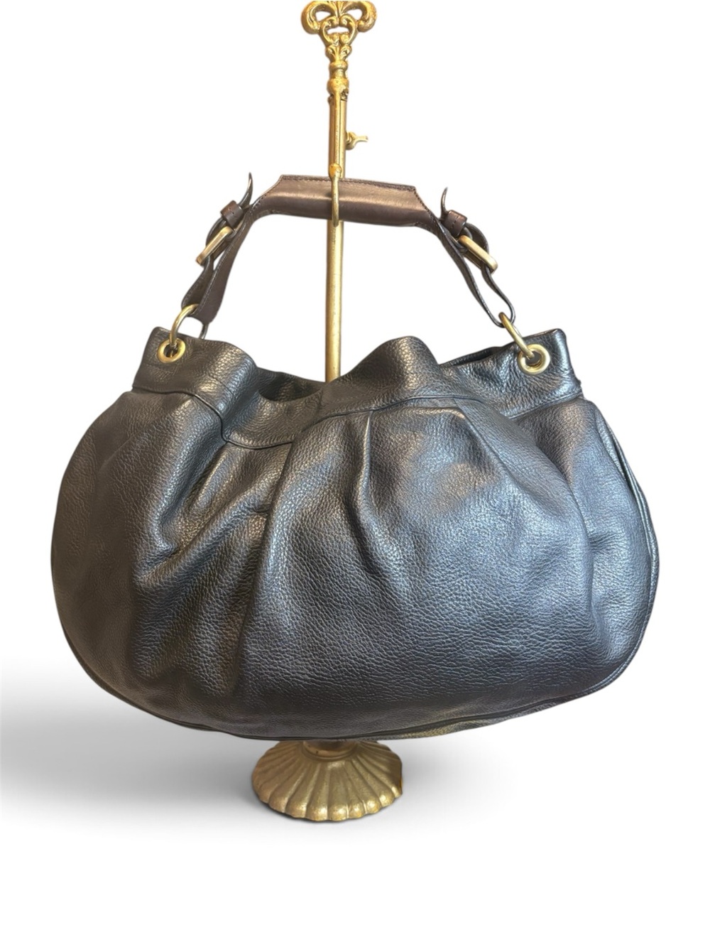 Mulberry Brown Pebbled Leather Shoulder Hobo with Gold Hardware - Picture 2 of 11